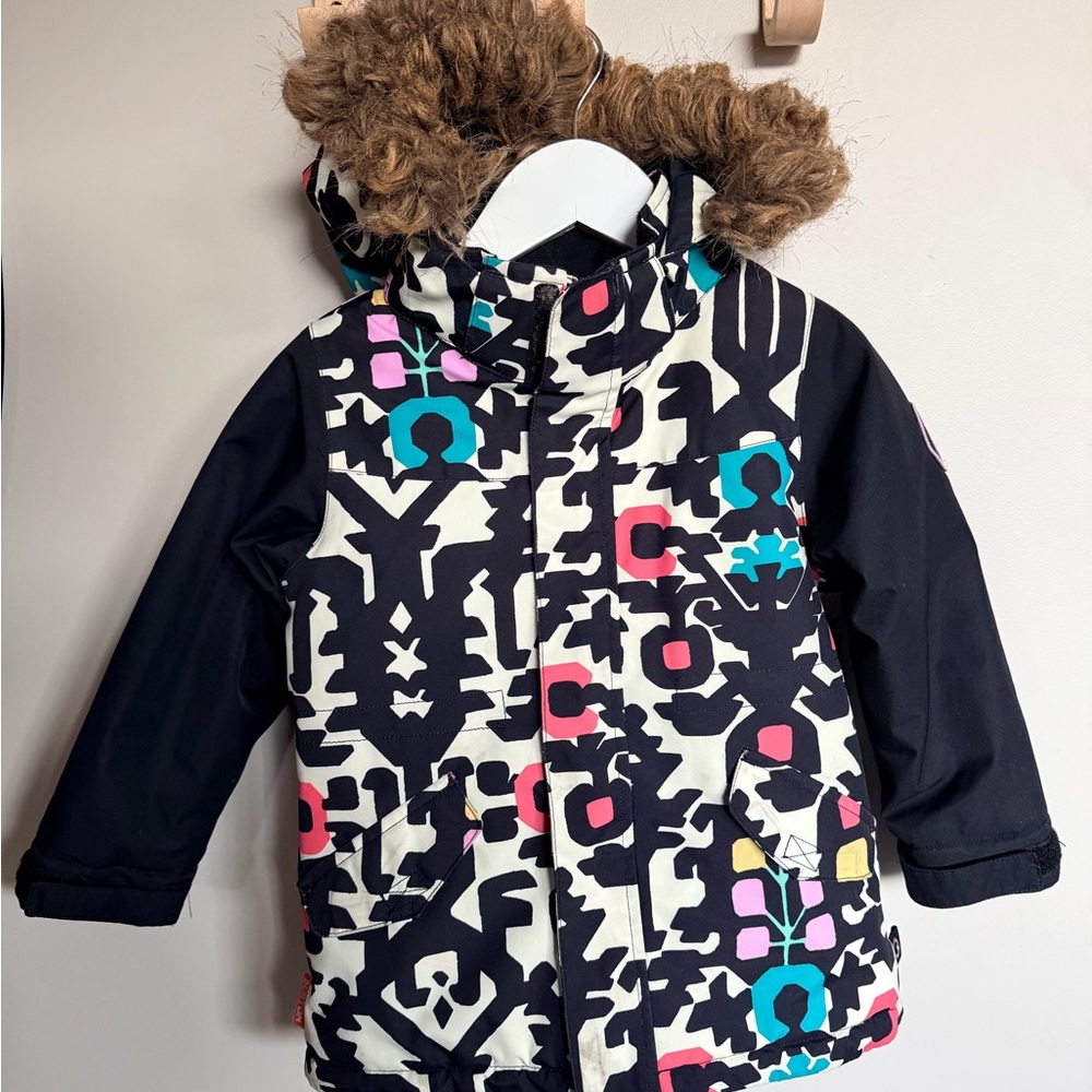 Burton Kids Ski Jacket with Fur Hood - Black and Multicolor